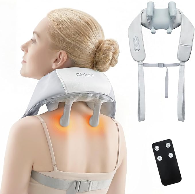 Neck Massager with Heat Shiatsu Back and Neck Massager for Pain Relief Deep Tissue 6D Kneading Massager for Neck Shoulders Back and Legs Portable Shoulder Massager for Dad Mom