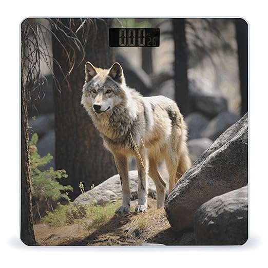 Wildlife Wolf Scale for Body Weight Highly Accurate Digital Bathroom Scale Sturdy Tempered Glass Weighing Scales with LCD Display Fashion Body Fat Smart Scales 400lb