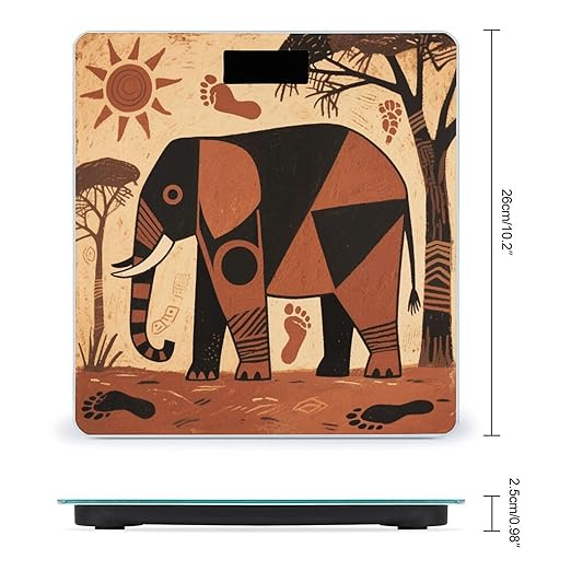 Elephant March Print Scale for Body Weight Sturdy Tempered Glass Weighing Scales with LCD Display Accurate Digital Bathroom Scale Convenient Body Fat Smart Scales Easy Read