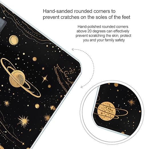 Gold and Silver Space Themed Weight Scale Digital Electronic Scales Bathroom Scale Larg LCD Backlight Display High Precision MeasurementsTempered Glass