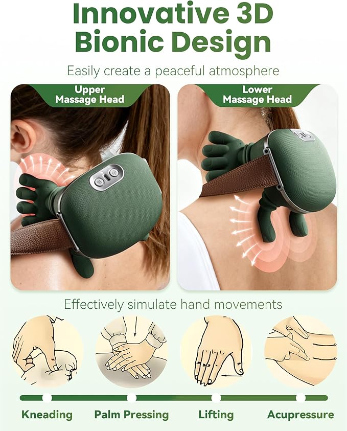 Neck and Back Massager Official 4D Deepkneading Neck Massager 2.0 with Heat Wireness with 2 Temp Levels &amp 3-Speed for Pain Relief Deep Tissue (1Pcs)