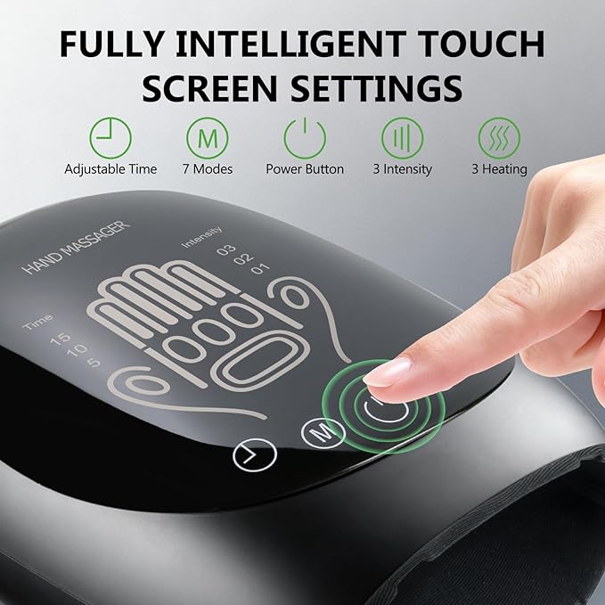 FSA Hand Massager with Heat and Compression for Arthritis Pain Relief with 5-Finger Individual Therapy Wrist Support Fits All Hand SizesRechargeable &amp Portable(Black)
