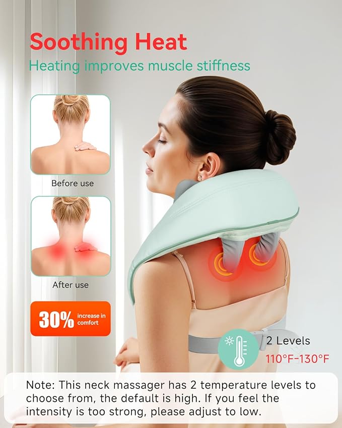 Snailax Cordless Shiatsu Neck Massager with Heat 4D Kneading Back Shoulder Massager Deep Tissue Larger Massage &amp Heating Area Gift for Mom Dad