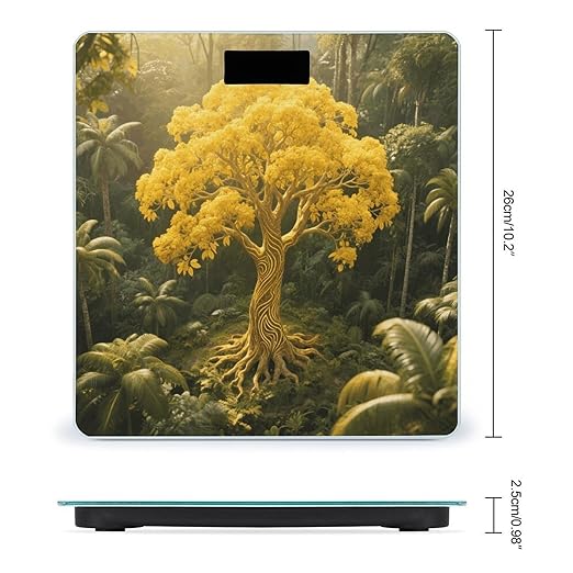 Yellow Tree of Life Design Bathroom Scale for Body Weight Bathroom Digital Electronic Weighing Scale with Back Lit LED Display Sturdy Tempered Glass Weight Watchers Scales 400lb