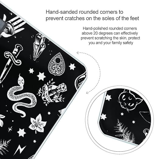 Magical Skull Cat Moon Gothic Pattern Black Smart Square Scale with Digital Display for Bathroom Scale