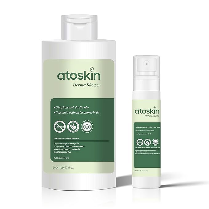 Atoskin Derma Shower + Derma Spray Set – Herbal Body Wash &amp Exfoliating Mist for Oily Acne-Prone Skin | With Glycolic Acid Zinc PCA &amp 7 Herbal Extracts (12.8 oz)
