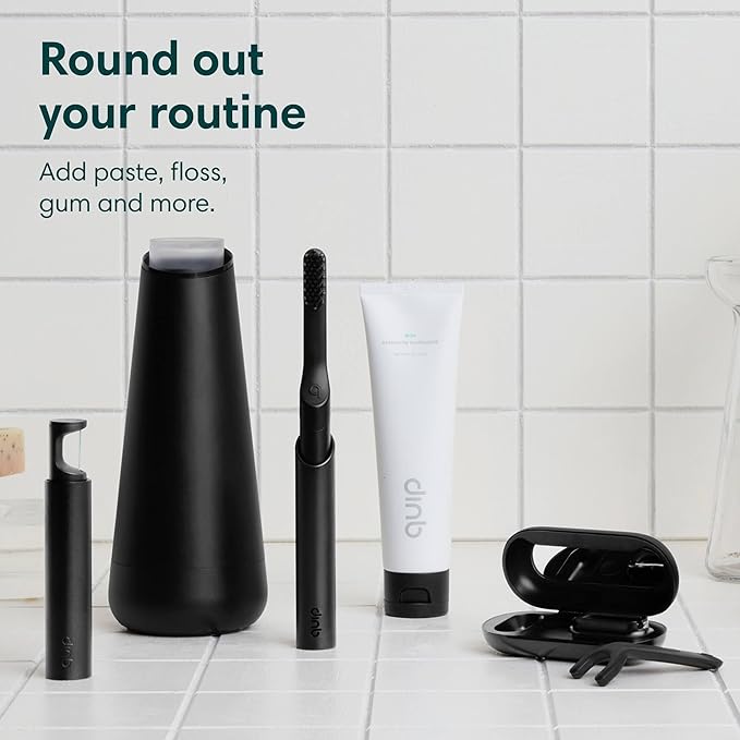 Quip Rechargeable Smart Sonic Toothbrush for Adults - Timed Electric Toothbrush with Bluetooth &amp Rewards App - Replaceable Brush Head Soft Bristles Metal Handle - Travel Toothbrush - All-Black