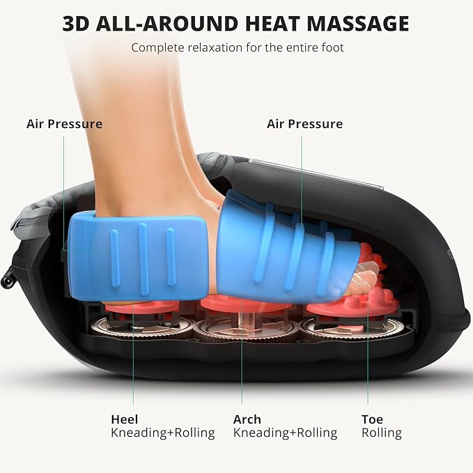 Medcursor Foot Massager with Heat - Shiatsu Feet Massage Machine Delivers Relief for Tired Muscles &amp Plantar Deep Kneading Therapy Multi-Level Settings for Home Office Use Size up to 13