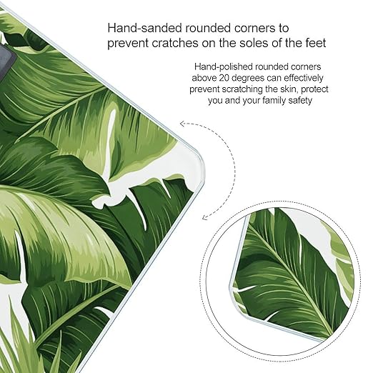 Cute Green Palm Leaves Scale for Body Weight Highly Accurate Digital Bathroom Scale Sturdy Tempered Glass Weighing Scales with LCD Display Fashion Body Fat Smart Scales 400lb