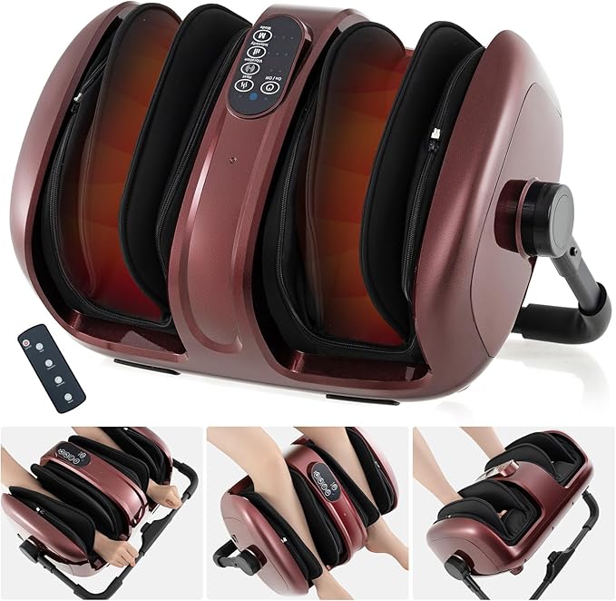 Giantex Foot Massager with Heat Calf Massager with Remove Control 2 Vibration Options 5 Mode &amp 5 Compression Intensity 360°Adjustable Stand Shiatsu Foot Massage Machine for Calf Arm Relax (Re