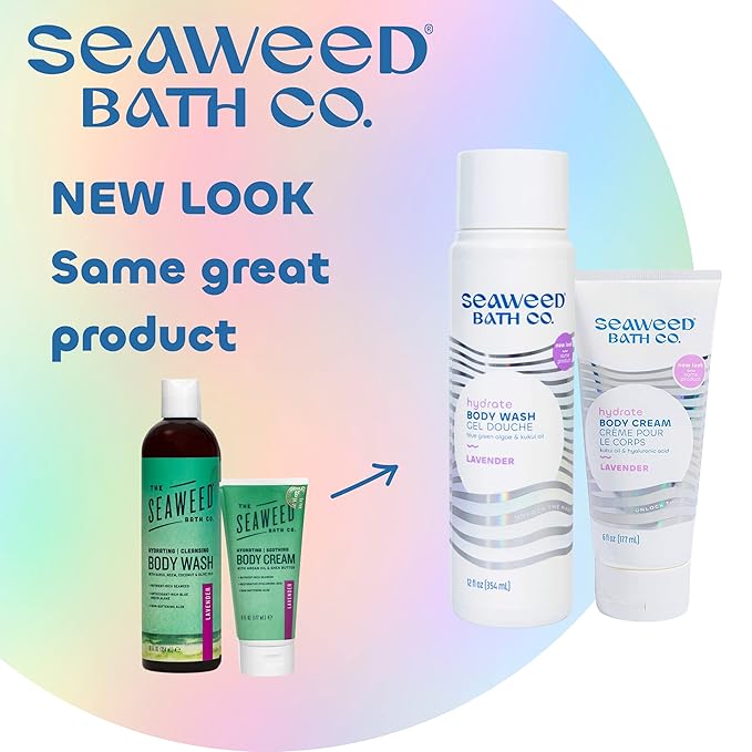 Seaweed Bath Co. Body Wash and Body Cream Duo 12 Ounce 6 Ounce Lavender Scent Sustainably Harvested Seaweed