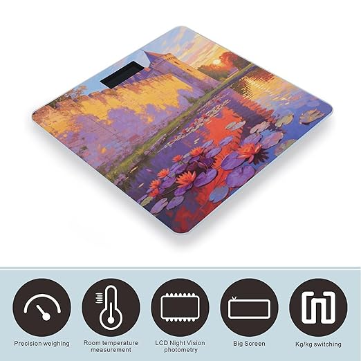 Digital Bathroom Scale for Body Weight Scale with Bright LCD Display High Accuracy Step-On Technology Auto On/Off Monet Waterlily Wall Digital Scales 400 Lbs /180kg