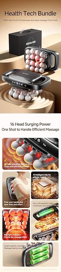 16 Head Massage Gun Deep Tissue - 2026 Upgrade Percussion Massager with 3 Modes &amp 30 IntensitiesQuiet Muscle Massage Gun for BackShoulders Legs Foot Body Muscle Pain Relief Ideal Gifts