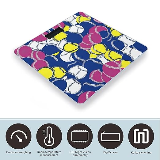 Colorful Softball Scale for Body Weight Highly Accurate Digital Bathroom Body Scale Digital Bathroom Scales for People Anti-Slip Large LCD Display Smart Scales