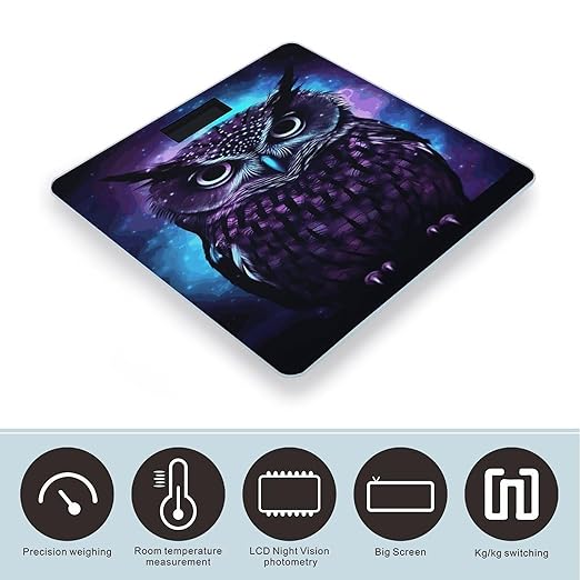 Purple Owl Scale for Body Weight Sturdy Tempered Glass Weighing Scales with LCD Display Accurate Digital Bathroom Scale Convenient Body Fat Smart Scales 400lb