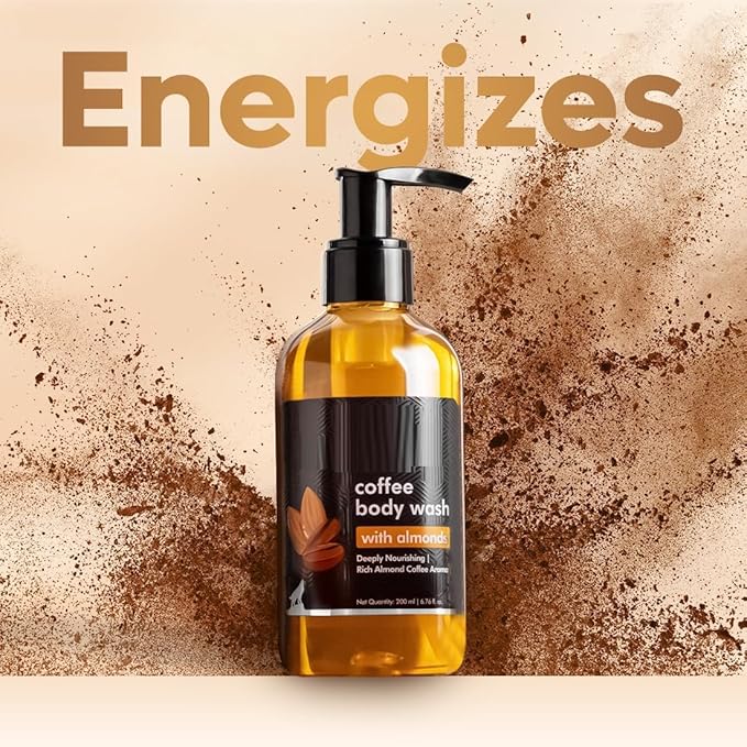 SM Coffee Body Wash with Almonds | De-Tan &amp Deep Cleansing Shower Gel | Enriched with Vitamin E &amp in Energizing Nutty Almond Aroma | Suitable for All Skin Types | For both Men &amp Women (200