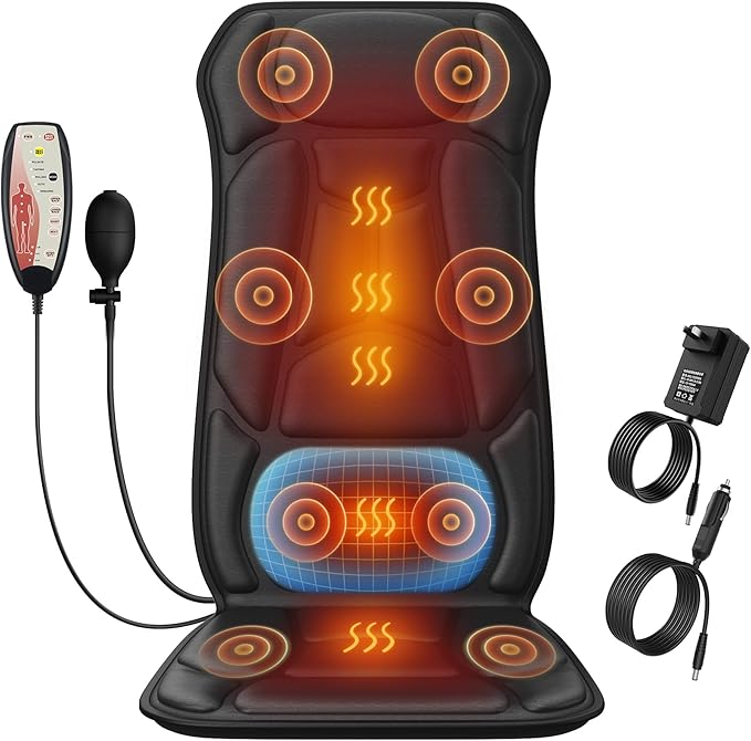 Massage Chair Pad with Adjustable Lumbar Support Back Massager with HeatChair Massager with 8 Vibration Motors for Stress and Fatigue Relief Deep Tissue Gift Massage Seat Cushion