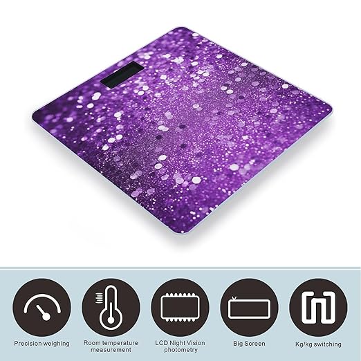 Weight Scale Sparkling Purple Glitter Print Digital Scale Bathroom Scale LCD Display Scale Body Weight Scale Portable Scale