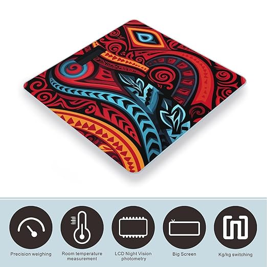 Digital Bathroom Scale for Body Weight Scale with Bright LCD Display High Accuracy Step-On Technology Auto On/Off Abstract Tribal Pattern Digital Scales 400 Lbs /180kg