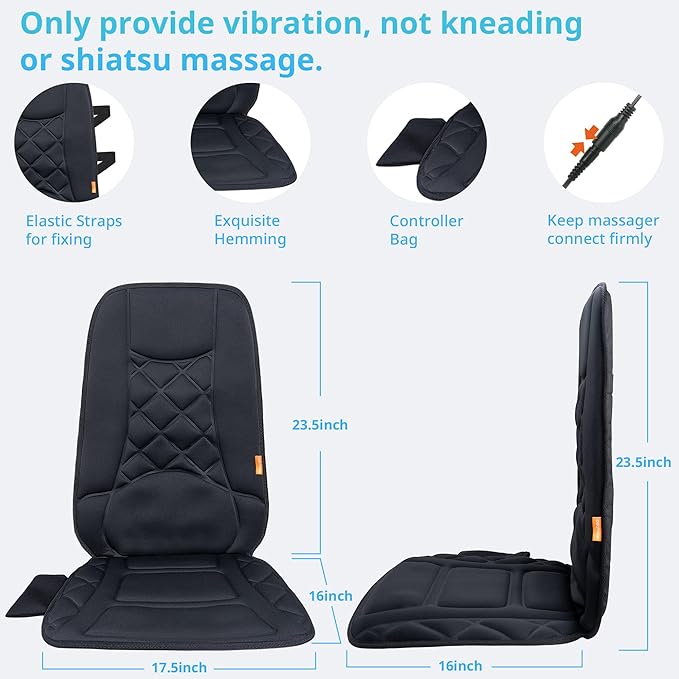 10 Vibration Motors Massage Seat Cushion with HeatBack Massager for Chair Back Massager Heated Seat Cover Massage Chair Pad for Pain Relief Home Office Use