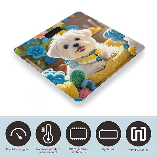 Cute Maltese Puppy Scale for Body Weight Accurate Digital Bathroom Scale Toughened Glass High Precision Scales Smart Weight Scales with Large LCD Backlight Display Weighing Machine