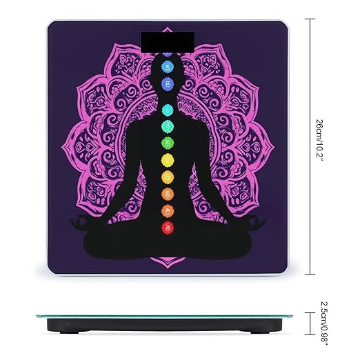 Men's Smart Scale for Body Weight Digital Bathroom Weighing Scale Automatic Switch Energy Saving Scale Seven Chakra Yoga Meditation Lotus Purple Mandala
