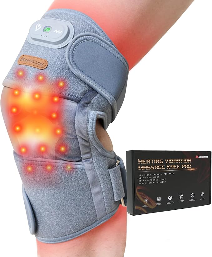 Red Light Therapy Wrap with Heat and Vibration 660nm Red Plus 850nm and 940nm Near Infrared Cordless 5000mAh Controller 30‑Min Auto‑Off for Knee Elbow Shoulder (Space Gray-1-PACK)