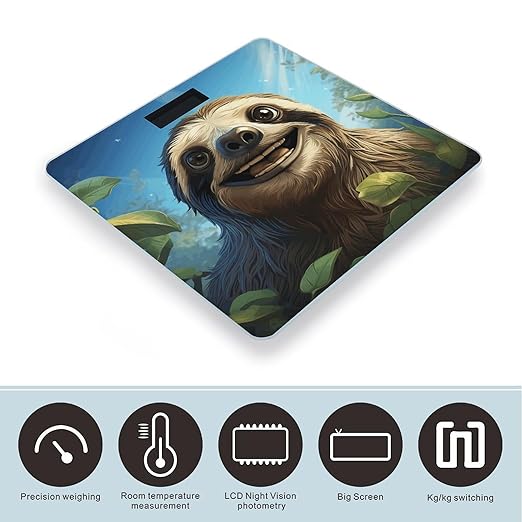 Cartoon Funny Sloth Bathroom Scale Rounded Smart Scale for Body Weight Automatic Power On/Off Weight Scales Accurate Bathroom Digital Scales for Pet Home Bedroom Kitchen