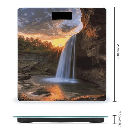 Waterfall at Sunset Digital Bathroom Scale for Body Weight with High Precision Digital Weighing Scale with BMI Clear LCD Display and Step-On Measures Weight Up to 180kg