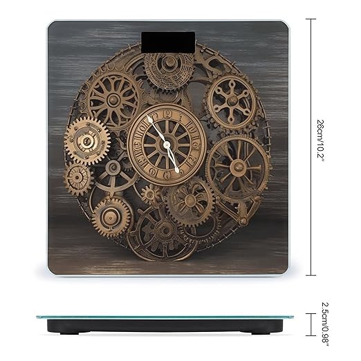 Steampunk Gears Clock Weight ScaleClear LED Display Bathroom Digital Weighing ScaleTempered Glass Digital Bathroom Scale for Body Weight Capacity Up to 400 Lbs
