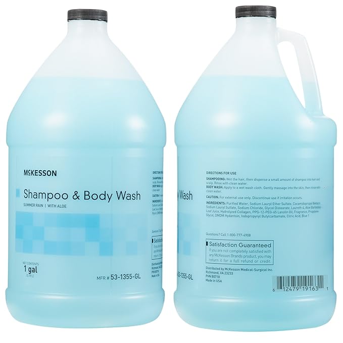 McKesson Body Wash and Shampoo - 1  Gallon Bulk Refill Full Body Wash with Aloe Summer Rain Scent - Sensitive Skin &amp Hair 2‑in‑1