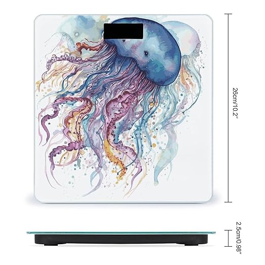 Watercolor Jellyfish Bathroom Scale Ultra-Bright Liquid Crystal Screen Weight Scale Accurate Bathroom Body Scales for Body Weight Bathroom Pet Home Bedroom Gift-Giving