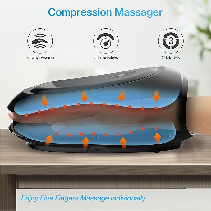 COMFIER Hand Massager with Heat and Compression Cordless Hand Massager for Arthritis and Carpal Tunnel Wrist Finger Massage for Mom Dads Women and Men (Black)