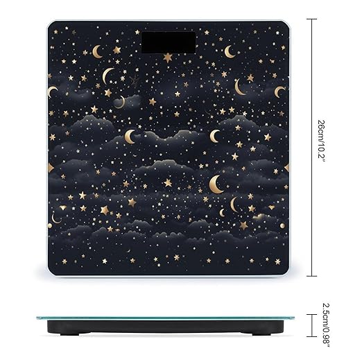 Stars and Moon on Dark Background Bathroom Scale Rounded Smart Scale for Body Weight Automatic Power On/Off Weight Scales Accurate Bathroom Digital Scales for Pet Home Bedroom Kitchen