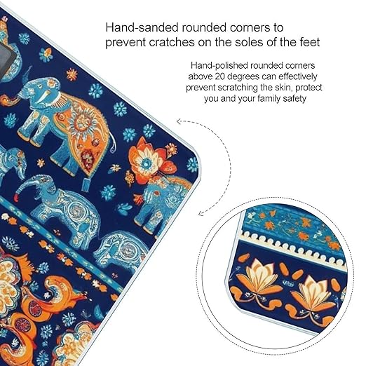 Smart Scale for Body Weight Digital Bathroom Weighing Scale Energy Saving Scale Indian Rug Paisley Ethnic Mandala Elephant