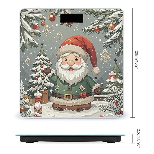 Cute Christmas Gnome Bathroom Scale for Body Weight Bathroom Weighing Scales with Back Lit LED Display Sturdy Tempered Glass Body Weight Bathroom Scale 400lb Weighing