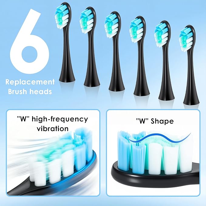 38000 VPM Sonic Electric Toothbrush Set with 6 Brush Heads-2 Minute Timer-4 Cleaning SettingsIPX7 WaterproofLightweight and USB Rechargeable Toothbrush for Oral Care (E0010-Black)