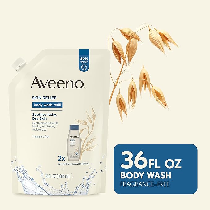 Aveeno Skin Relief Body Wash Fragrance Free Refill 36 Fl. Oz with Aveeno Skin Relief Fragrance-Free Moisturizing Body Wash