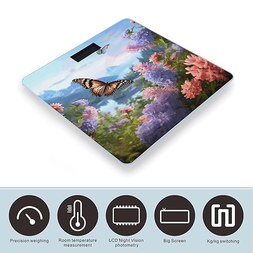 Butterfly Garden Scale for Body Weight Sturdy Tempered Glass Weighing Scales with LCD Display Accurate Digital Bathroom Scale Convenient Body Fat Smart Scales 400lb