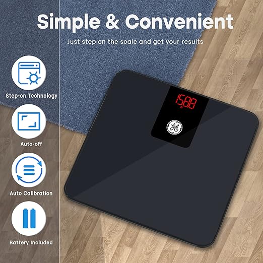 GE Digital Bathroom Scale for Weight Smart Bluetooth Body Weight and BMI Electronic Black Weighing Scale for Bath Home Accurate 400lb Capacity (Pack of 2)