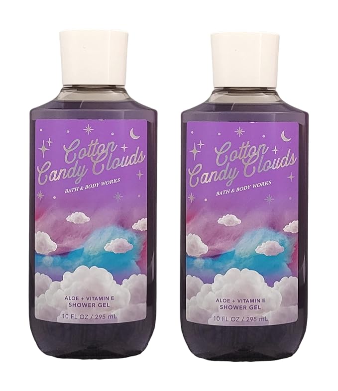 Bath &amp Body Works Cotton Candy Clouds Shower Gel Gift Sets 10 Oz 2 Pack (Cotton Candy Clouds) 1.25 pounds