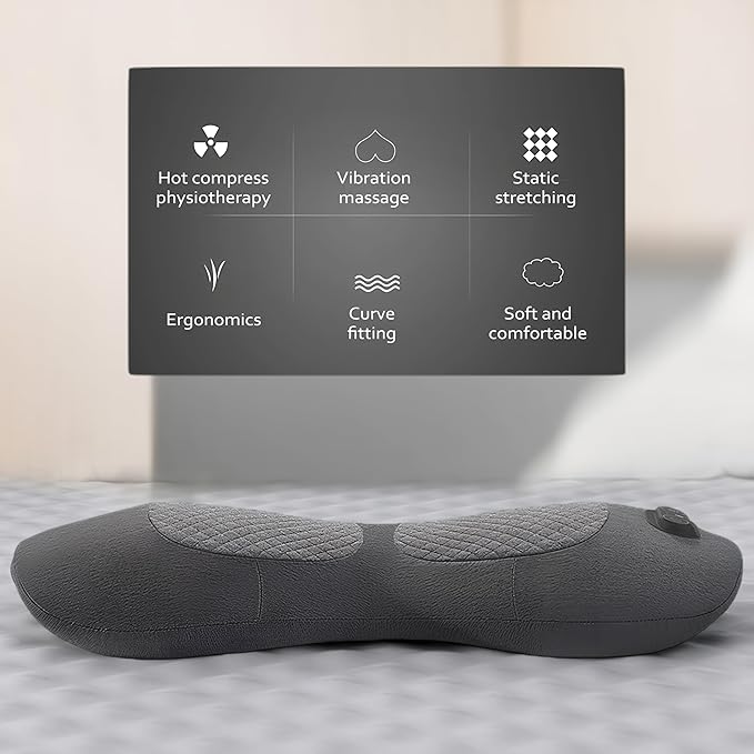 Smooth Spine Triple Fusion Back Massager 3-in-1 Electric Lumbar Support Pillow Heat Vibration Massage Lower Back Spine Decompression Device with Traction for Neck and Shoulder and Backs (Dark Gray)