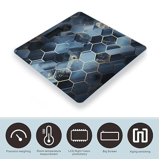 Blue Hexagons and Diamonds Scale for Body Weight Digital Bathroom Scale Accurate Smart Weight Scales with Large Display Weighing Machine High Precision Scales