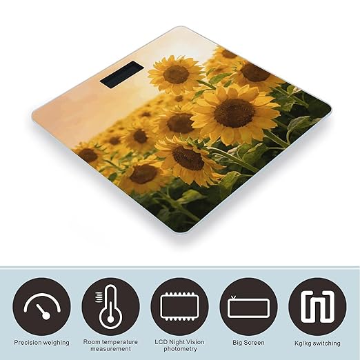 Flower Watercolor Smart Scale for Body Weight Digital Bathroom Scale Toughened Glass Weight Scale with Large LCD Backlight Display High Precision Scales Weighing Machine
