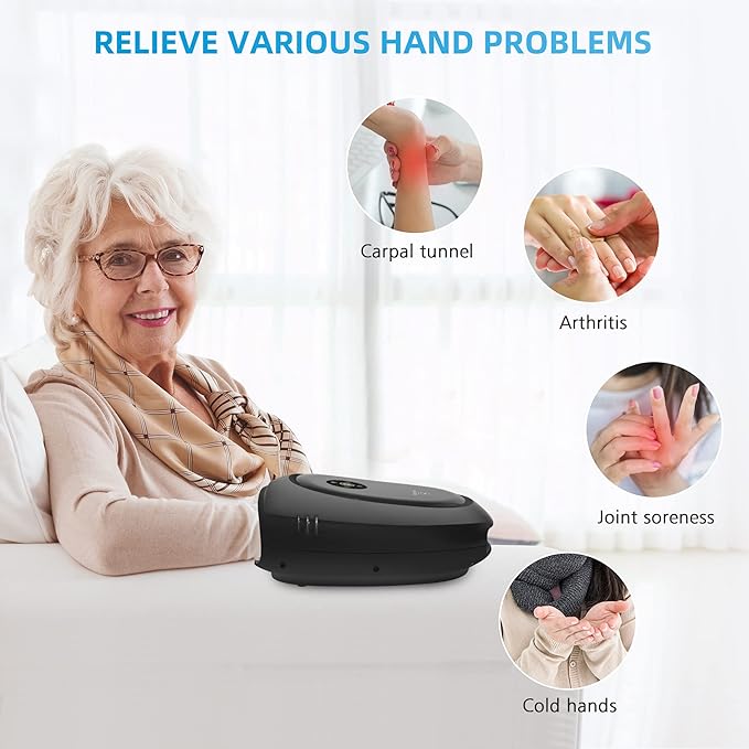 COMFIER Hand Massager with Heat and Compression Cordless Hand Massager for Arthritis and Carpal Tunnel Wrist Finger Massage for Mom Dads Women and Men (Black)