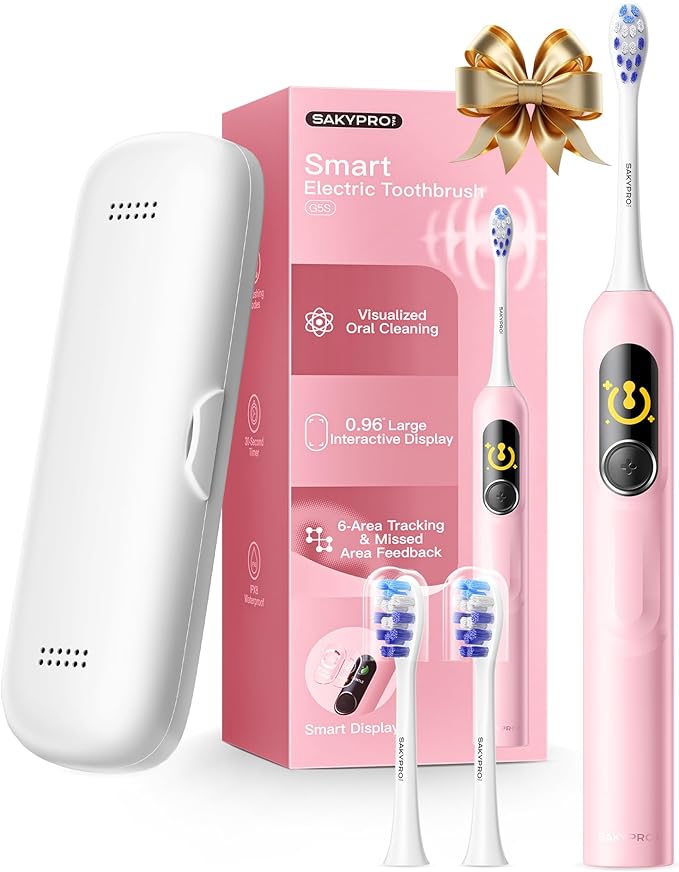 G5S Electric Toothbrush (Pink) + Ultra White Toothpaste 2 Pack 150-Day Rechargeable Toothbrush Visibly Whitens Yellow Teeth