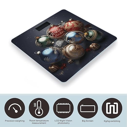 Christmas Balls Scale for Body Weight Safe Rounded Corners Tempered Glass Digital Bathroom Scale LED Display 400lb Capacity Weight Scales with High Precision Sensors