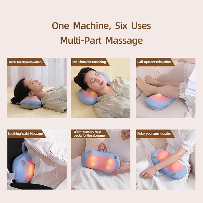 Deep Tissue Neck Massager Peanut Shiatsu Back and Neck Massager Deep Tissue with Heating Function Electric Massage Pillow Good Gift for Parents Friends Mates