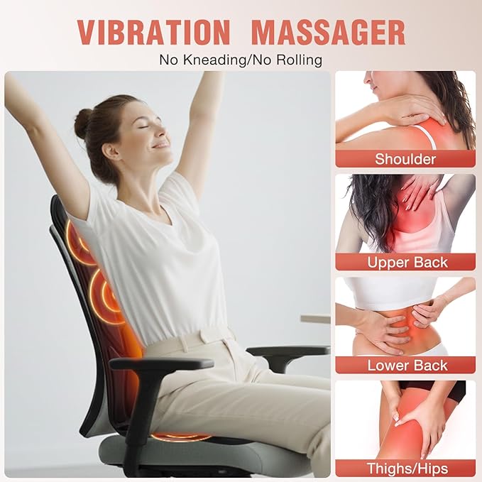 Massage Chair Pad with Adjustable Lumbar Support Back Massager with HeatChair Massager with 8 Vibration Motors for Stress and Fatigue Relief Deep Tissue Gift Massage Seat Cushion