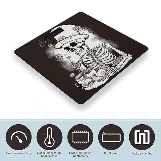 Skeleton Chef Scale for Body Weight Anti-Slip Tempered Glass Digital Bathroom Scales Clear LCD Display Weighing Scale Safe Rounded Corners Smart Scales